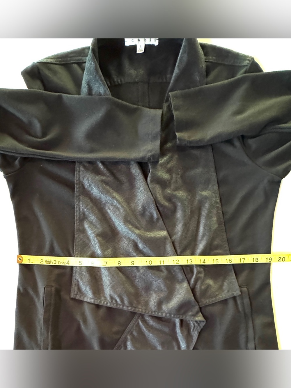 CAbi #527 Black Owens Jacket Waterfall Moto Faux Leather Trim Open Cardigan (L) - Picture 11 of 17